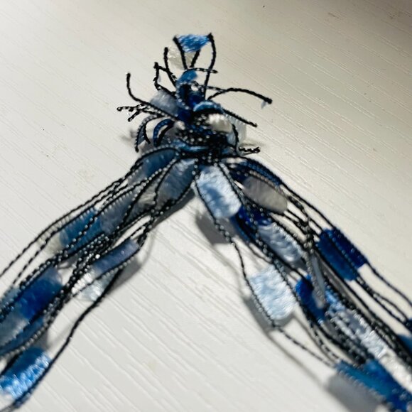 Blue Multi Strand Ribbon Necklace Lightweight Boho Collar - Picture 6 of 6